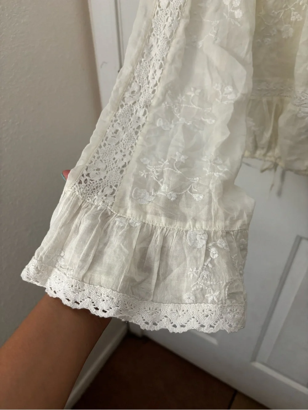 Free People Ivory Crochet-Trim Peasant Blouse NWOT